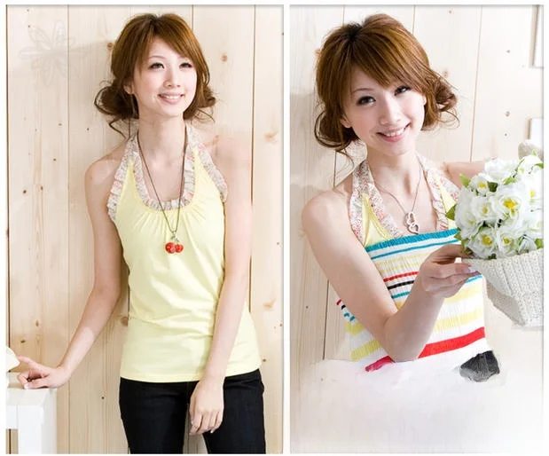 

Sexy Cotton ter Ne Vest Top Women's Summer irt with Lace Trim Sweet Sle Bodycon Fit Pure Color Bal Print Embroi...