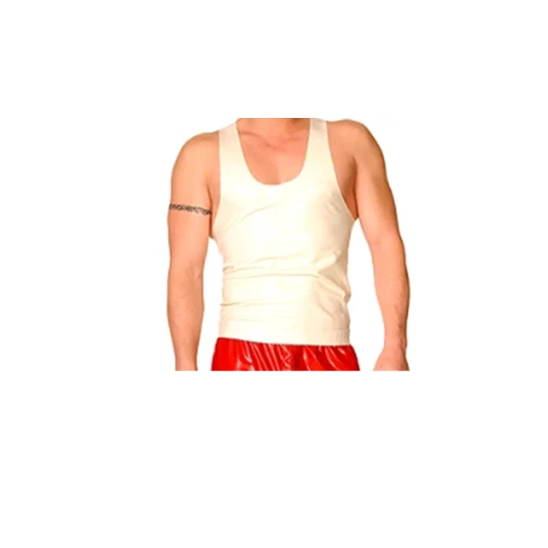 

Handmade Mens Vest White Fetish Latex Rubber Gummi Tank Tops Undershirt Muscle Shirt