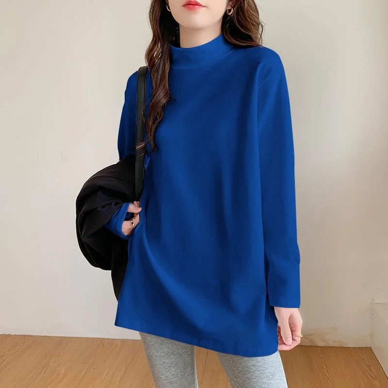 Dames los lang Sve Fce-gevoerd T-shirt f-hoge kraag Base irt herfst winter verdikte polyester casual top