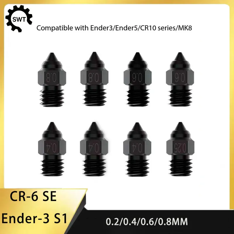 Creality CR-6 SE & Ender 3 S1 CR10 MK8 Hardened Steel Nozzle High Temperature Wearproof 3D Printer Extruder Print Head
