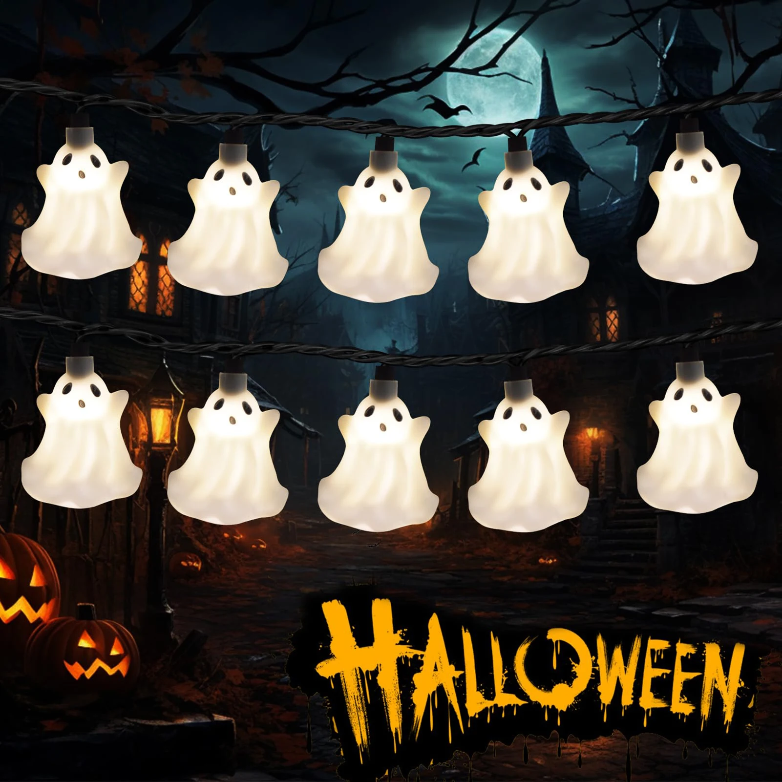 Ghosts String Lights 8.5FT LED String Lights with 10 Cute White Ghosts Lights Home and Garden Decorative Lights for Decor