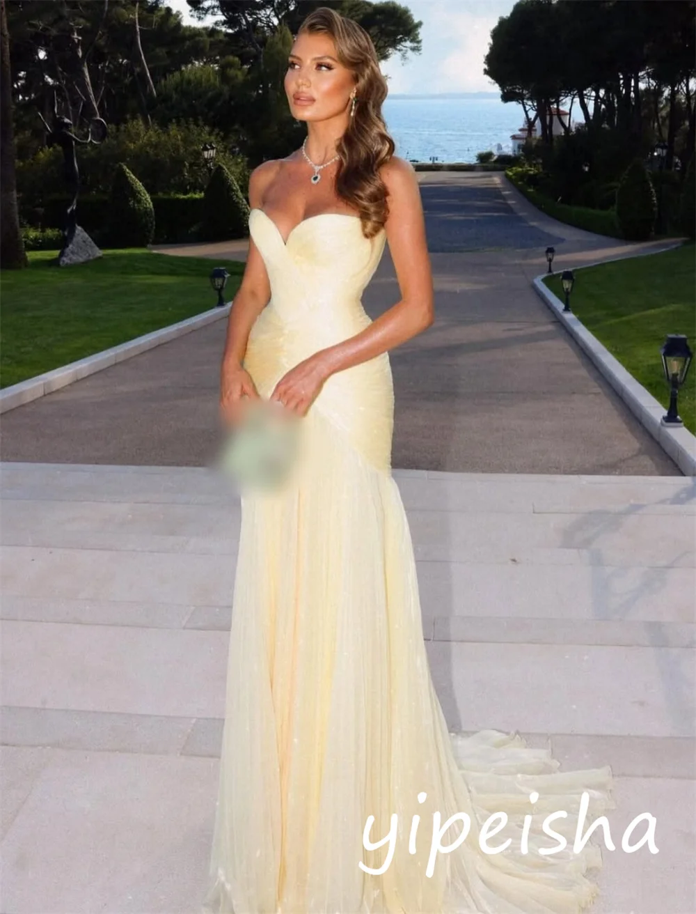 Customized High Quality Chiffon Pleat A-line Strapless Long Dresses Bespoke Occasion Exquisite Formal