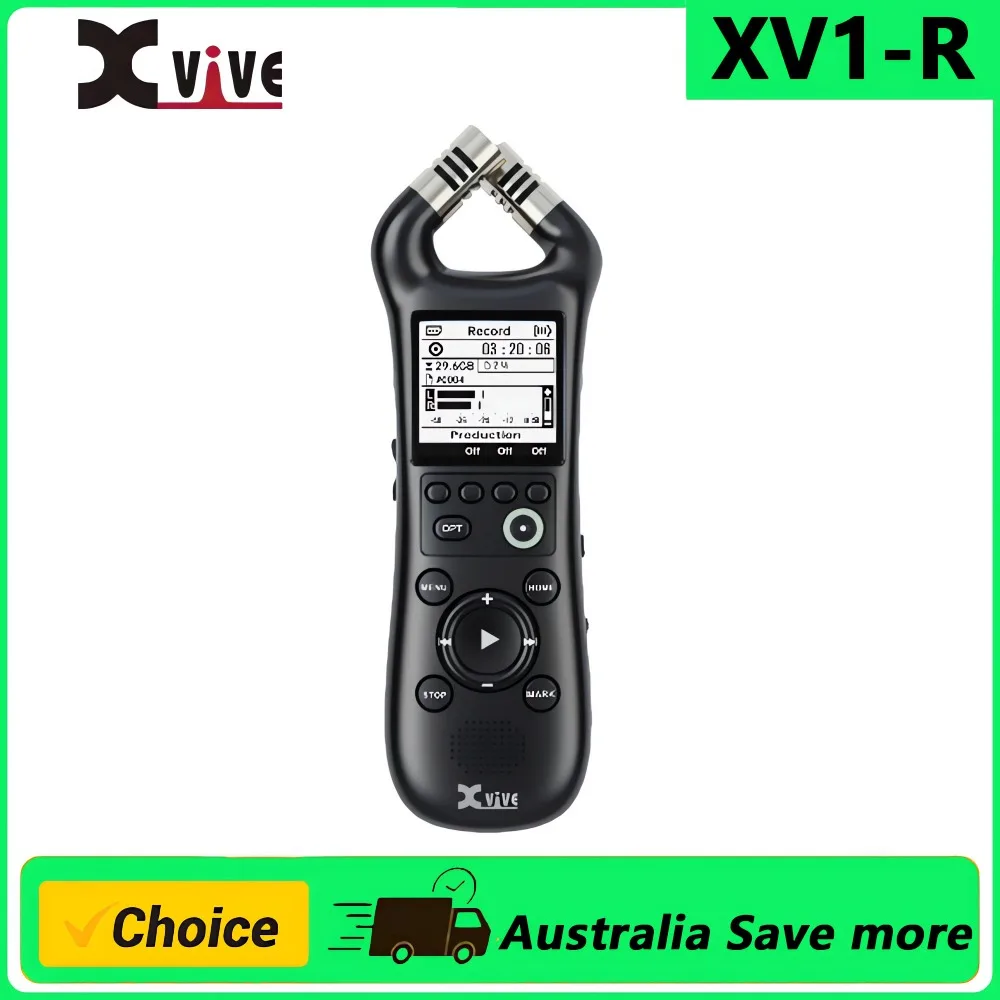 Xvive XV1-R Portable Stereo Audio Recorder with 32-Bit Float, X/Y Microphones, WAV/AAC Format, USB Microphone, Auto Record,