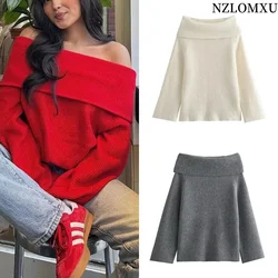 2024 autunno inverno Sexy maglione lavorato a maglia monospalla moda donna manica lunga senza spalline maglieria natalizia Pullover top