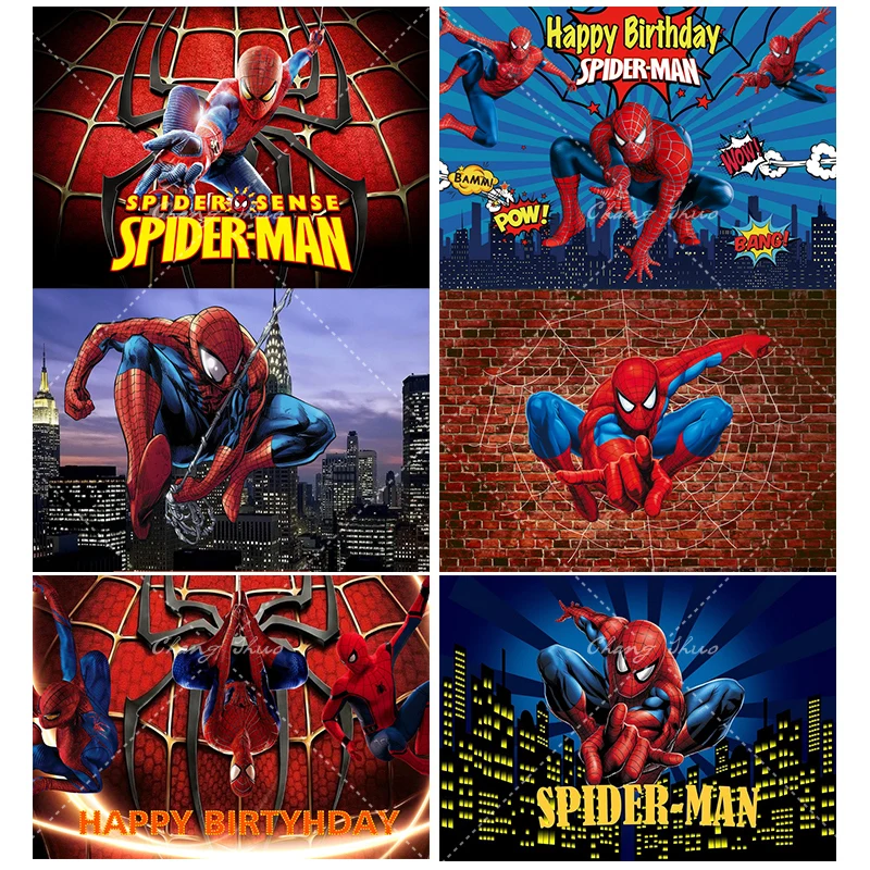 Spiderman Series Superhero Theme Background Cloth Banner Shooting Props Happy Birthday Party Baby Shower Supplies Decoration