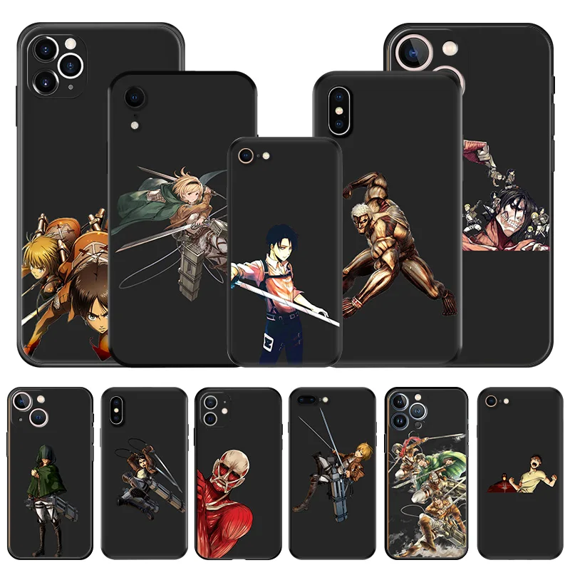 Soft Phone Cases For iphone 16 15 14 13 12 11 Pro XS Max Mini XR 7 8 Plus 16ProMax Attack on Titan Eren-Yeager Black Matte Cover