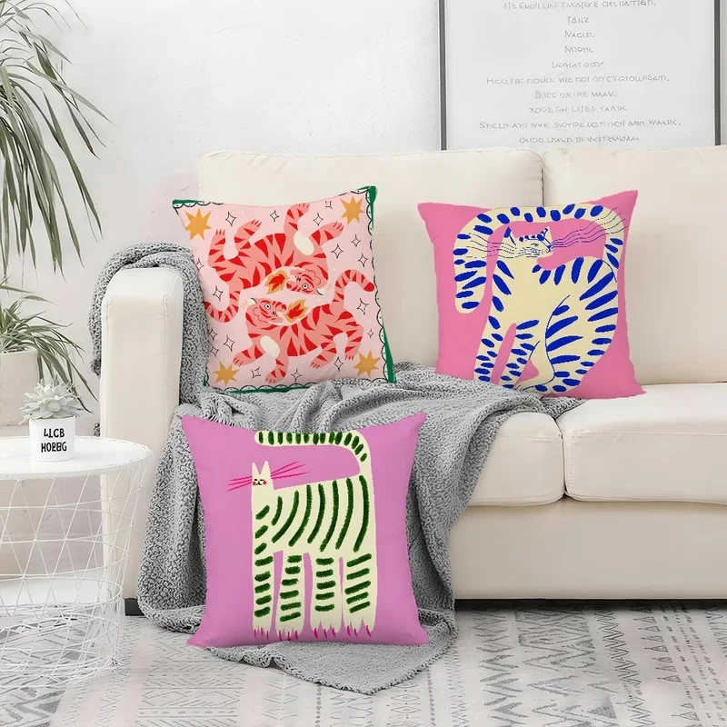 Cat illustrations fresh style cushion cover Bedroom Sofa Decorative home Car portable Cushion Cover With Zipper Soft pillowcase