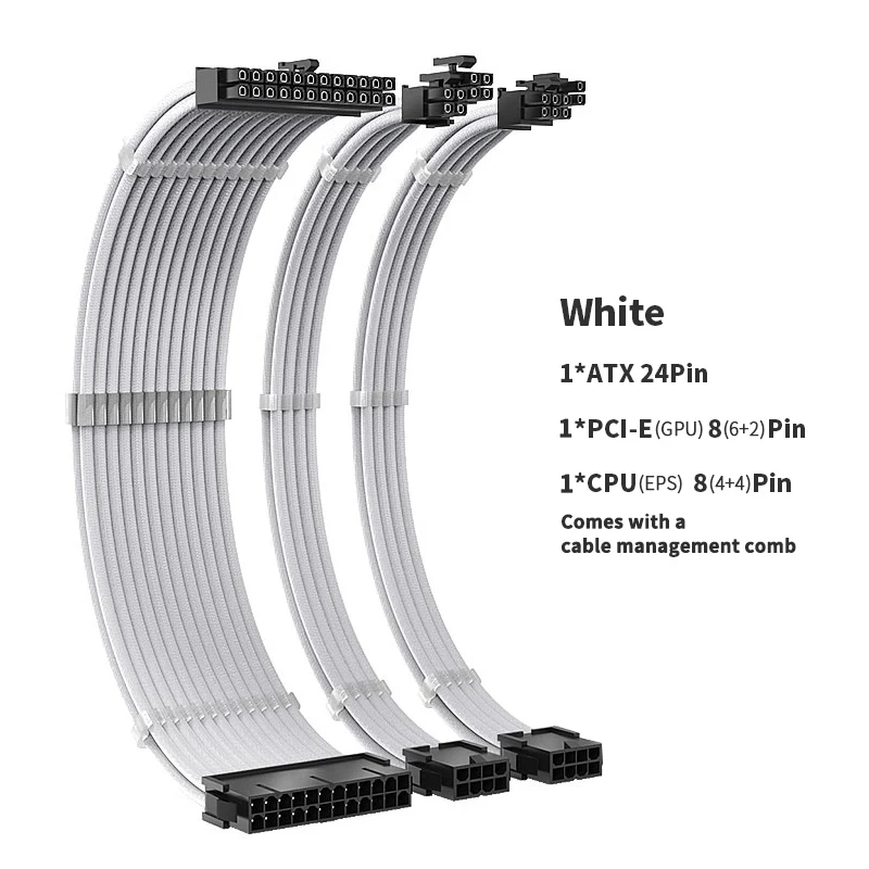 CPU PSU Extension Cable 30cm 3 In 1 Motherboard ATX 24Pin GPU PCI-E 6+2Pin 8Pin CPU EPS 4+4Pin 18AWG Power Cord With Comb 4.2mm