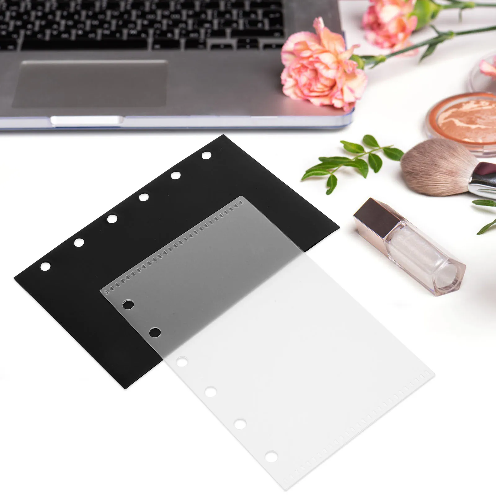 

10Pcs A7 6-Hole File Binder Pouches Black and Transparent Loose Leaf Bags for Organization