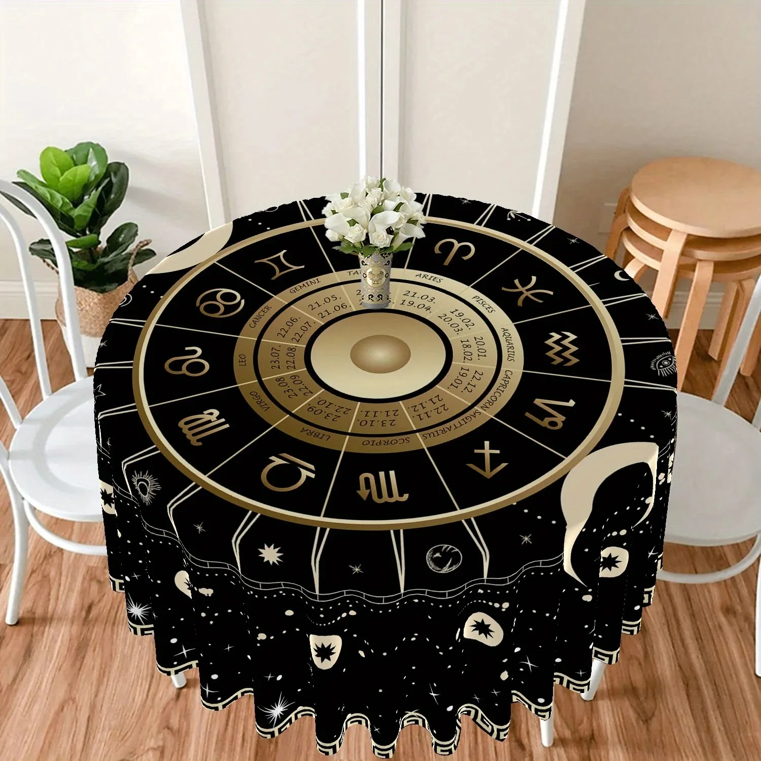 VIKAMA Tarot-Astrologie-Tischdecke mit schwarzem Hintergrund, Sternbild-Ring, wasserdicht, schmutzabweisend, für Tarot, Beruf, Poker