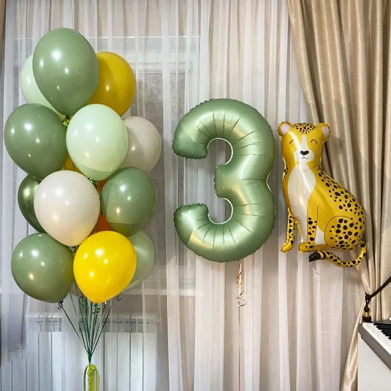 32 Zoll cremefarbene Karamell-Olivgrüne olivgrüne Folienballons 0 1 2 3 4 5 6 7 8 9 Kugeln Hochzeit Geburtstag Party Dekor Babyparty – Detail 17