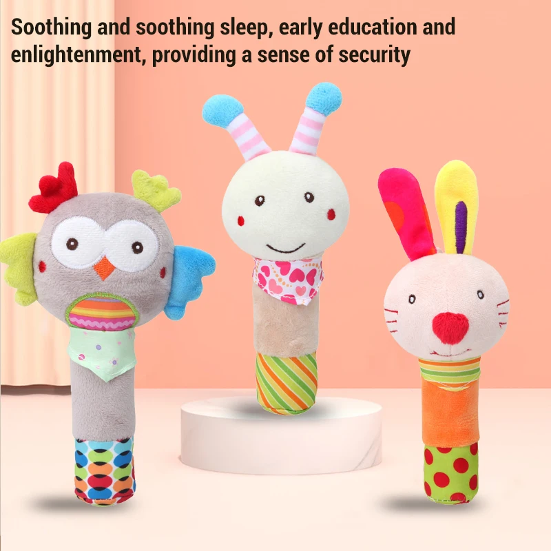 Bebê animal mão-manivela vara brinquedos infantil sensorial aperto de mão macio brinquedos de pelúcia recém-nascido treinamento de habilidade educação precoce brinquedo presente