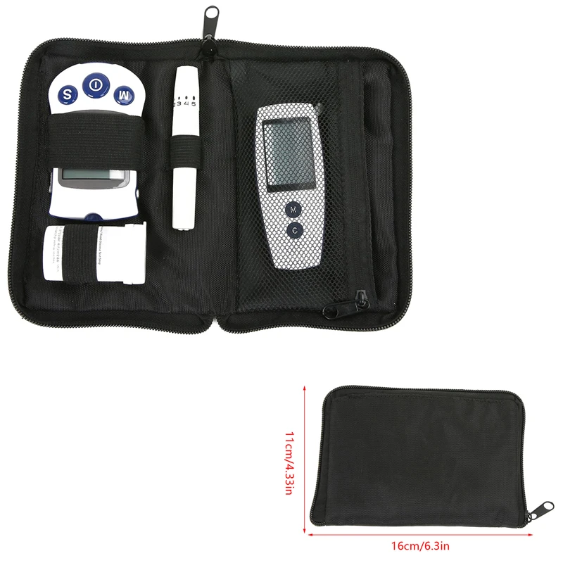 Portable Blood Glucose Meter Storage Bag Blood Pressure And Oxygen Meter Carrier Organizer Black Zipper Storage Bag Household