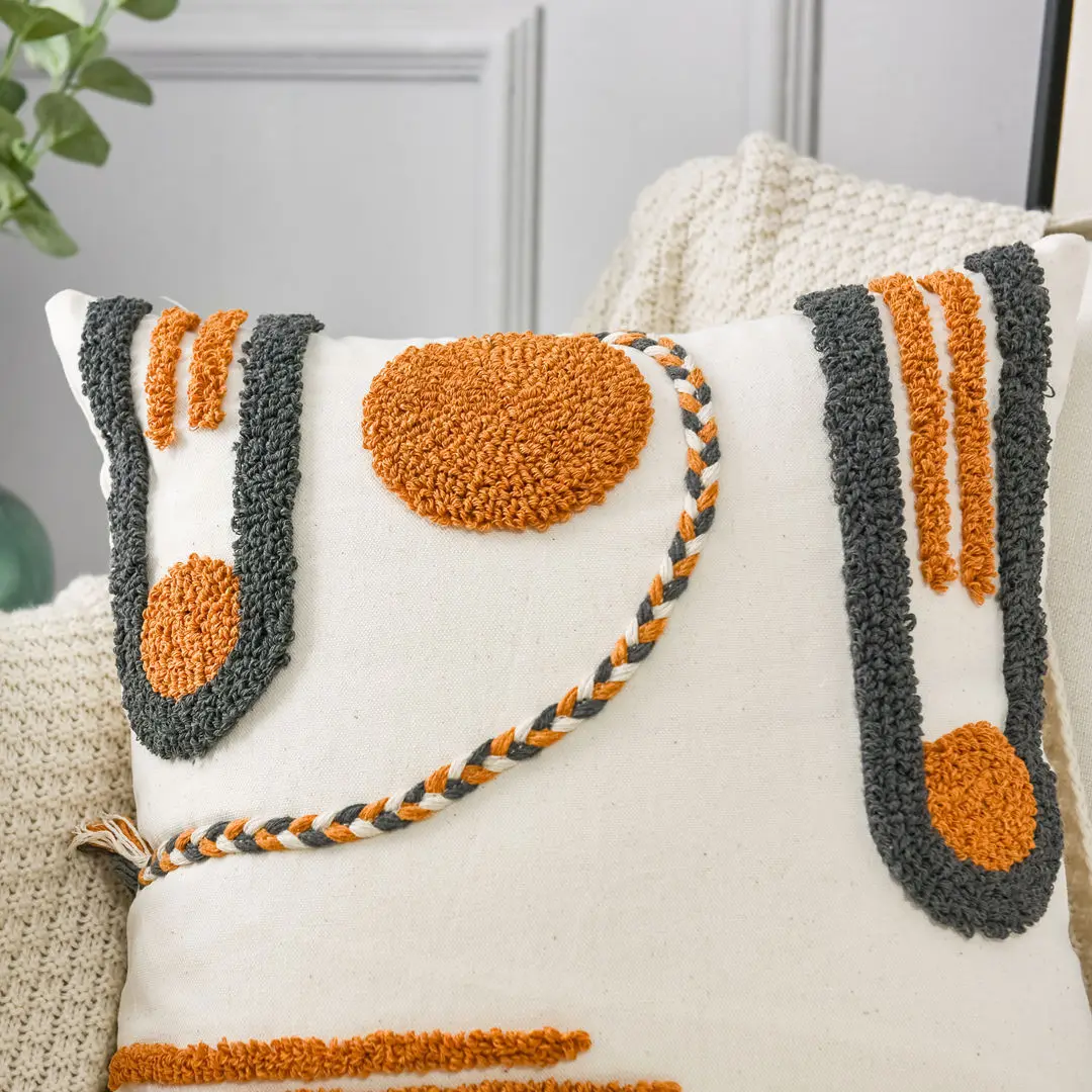 ボヘミアンソフト刺繍枕クッションカバージオメトリタッセルロングボヘミアン枕カバーリビングルームソファベッド車の家の装飾45x45 Cm