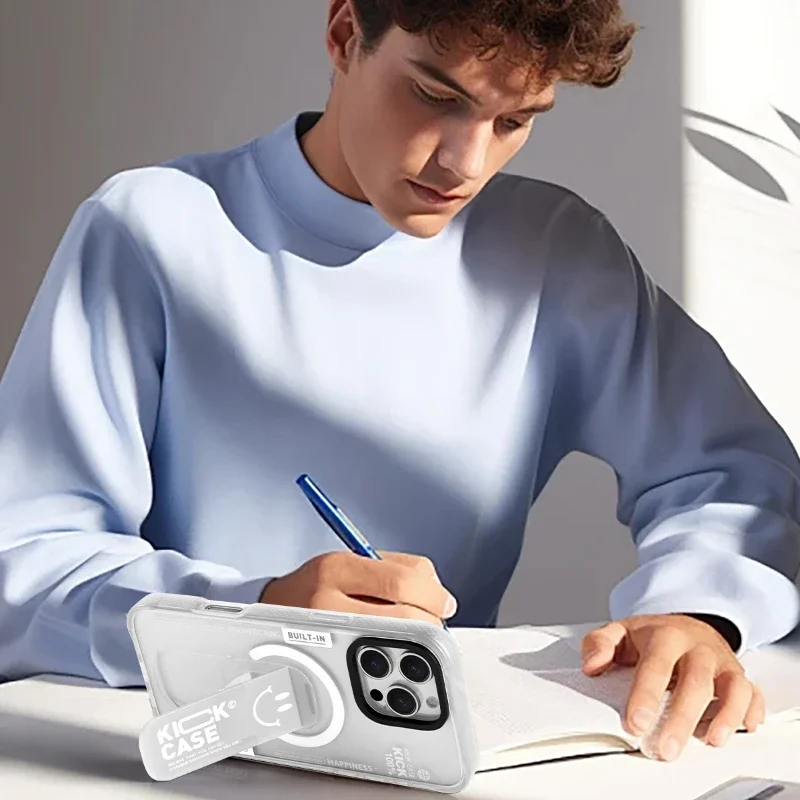 Eary for iPhone 16/16Pro/16Pro Max Phone Case with Magsafe Kickstand Non-Yellowing Shockproof Phone Bumper Cover Anti-Scratch