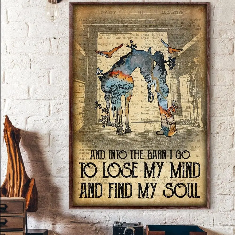 Vintage Tin Wall Decor Vintage Metal Tin Sign and Into The Barn I Go to Lose My Mind Cowgirl Horse Riding Rider Western Tin Sign