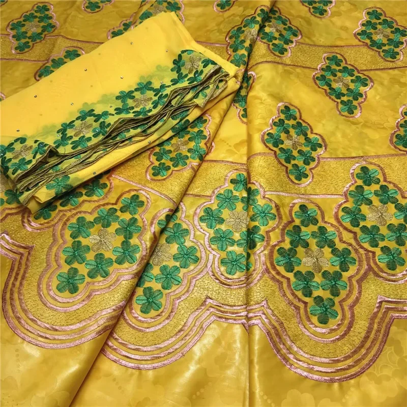 

5+2 yards African Basin Riche Brode Fabric With Scarf Latest Fashion Embroidery Basin lace fabric For wedding part 14L351501