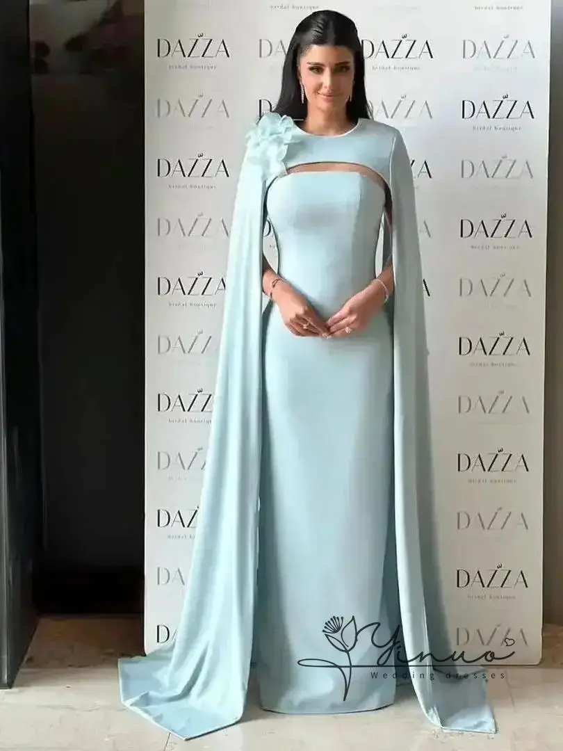 customized Dresses Cape Floor Length Strapless Blue Prom Dresses Shawl Saudi Arabia Party Dresses vestidos de fiesta 2025