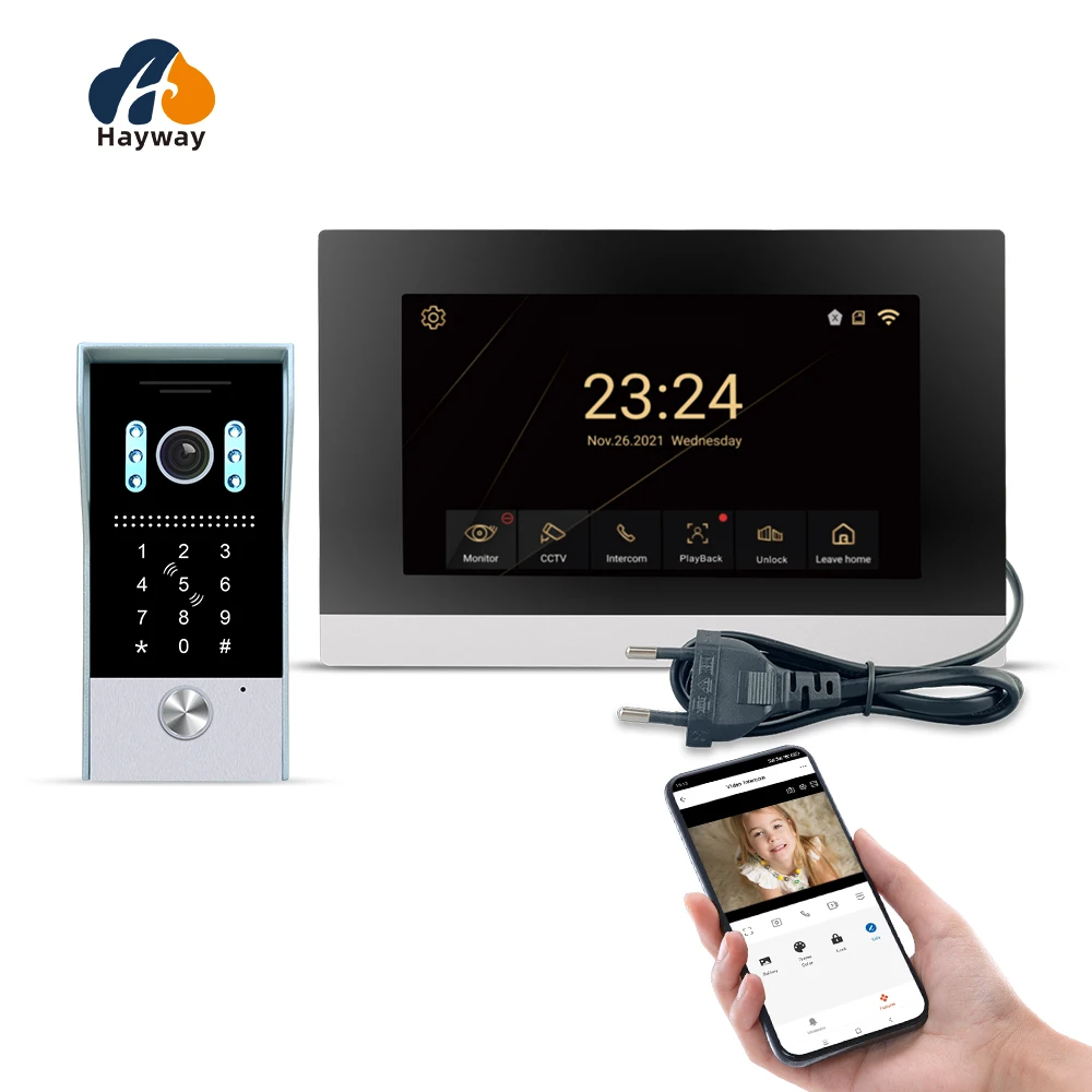 Video intercom system 1080P video doorbell, Tuya WiFi wireless video doorbell with RFID password unlocking, mobile detection