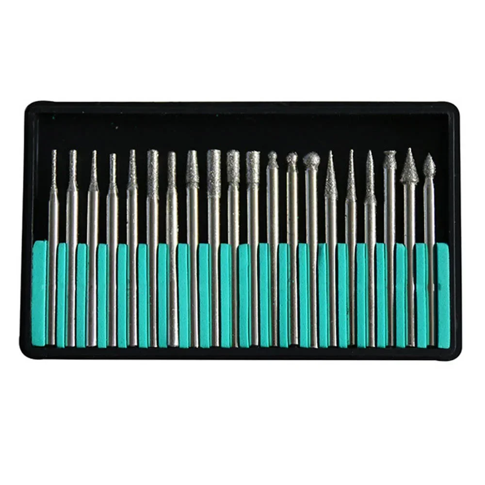 20PCS 3mm Diamond Point Burr Bits Head Dremel Accessories Shank Grinding Needle Carving Polishing Set Mounted Mini Drill Tool