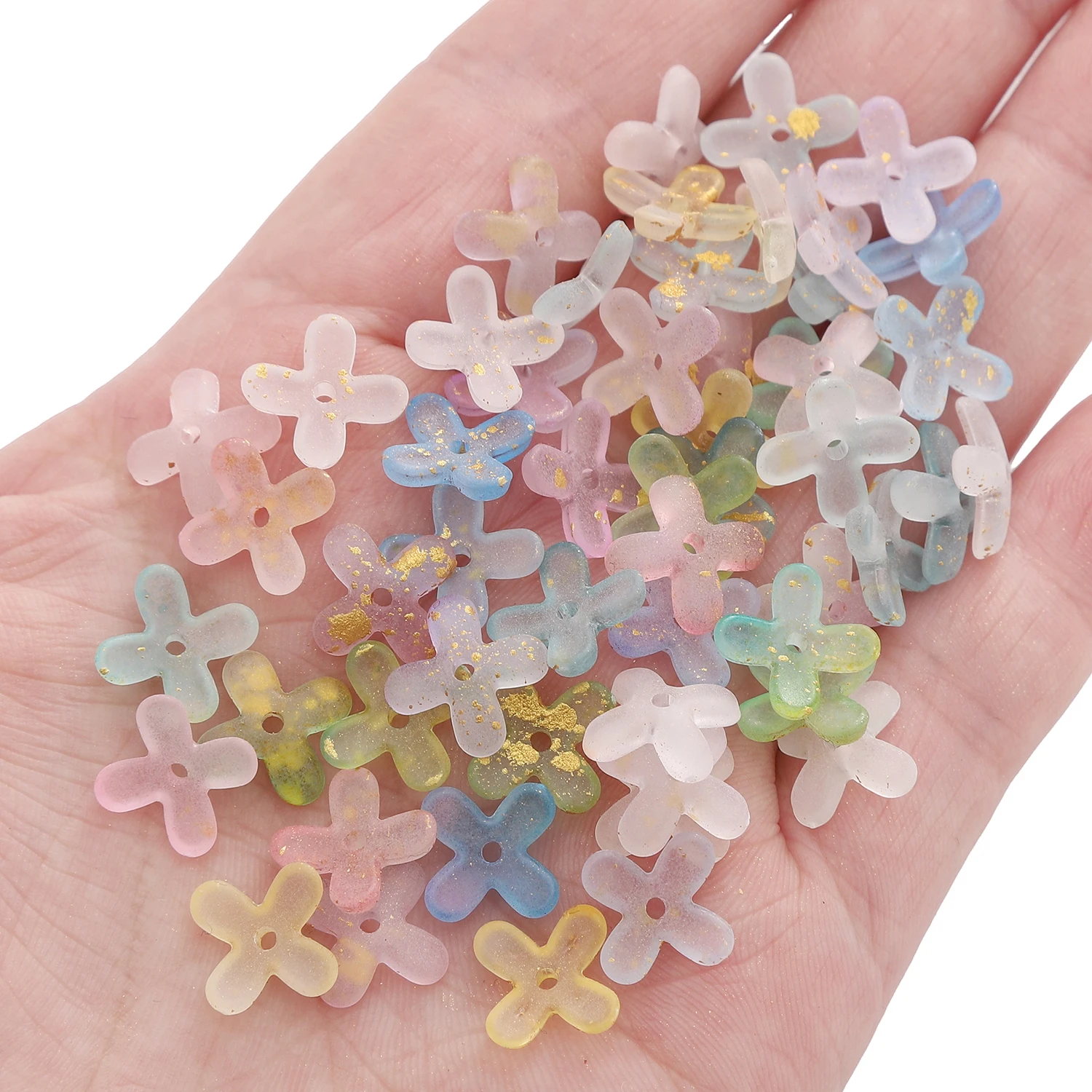 10g/Bag 80Pcs Gold Dotted Acrylic 4-Petal Flower Beads 9mm Loose Beads For DIY Bracelet Earrings Keyring Jewelry Making Supplies
