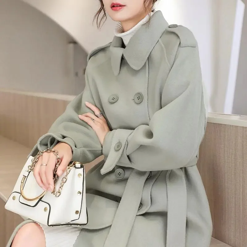 

Reverse Season Double Sided Cashmere Coat Women's Mid length 2023 New Loose Over Knee Straight Tube High end Woolen Women's Coat