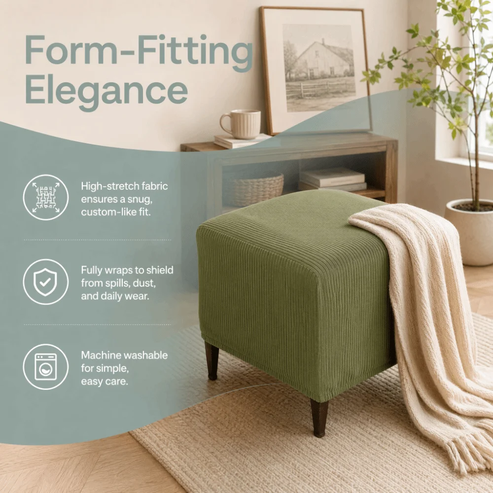 Jacquard Velvet Square Footstool Cover Square Shaped Solid Color Ottoman Dust Protector Soft Wear Resistant Footrest Cloth Cover