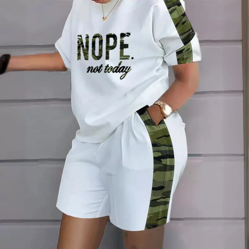 

Cross-border European and American Trade Autumn and Winter Amazon Women's Clothing Camouflage Print Short-sleeved Casual Set