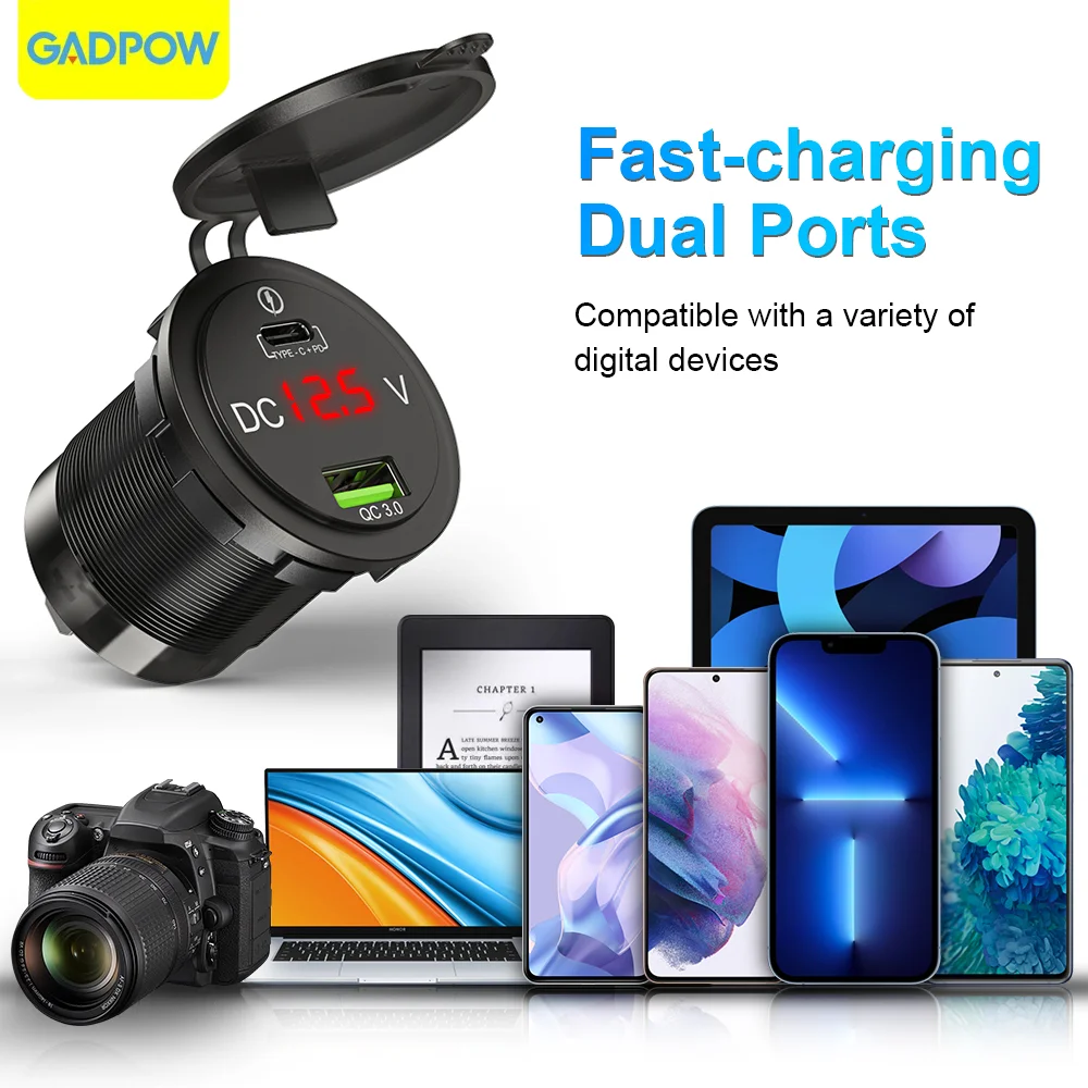 Gadpow Car Charger Cigarette Lighter 12V Voltmeter  USB PD  Socket Auto QC3.0  Fast Charging Cigar Lighters Adapter Plug