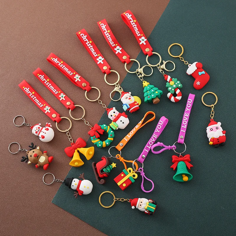 1PCS Car Keychain Christmas Snowman Christmas Tree Keyring Backpack Pendant Children\'s Christmas Gifts Random Style Gift Happy