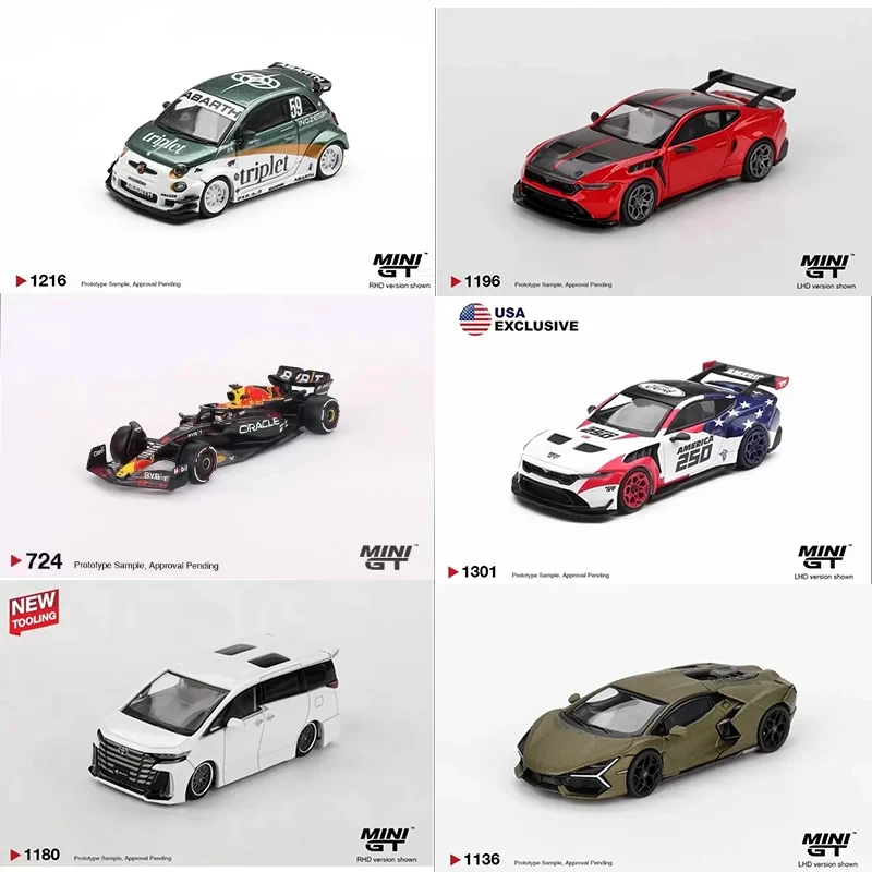 Коллекционная модель автомобиля MINIGT 1:64 Abarth 595 LB-WORKS TY Edition TY Ford Mustang GTD America 250 USA Exclusive, литая под давлением из сплава