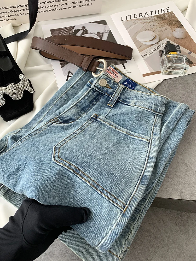 2023 Office Lady Simple Daily Basic High Waist Jean Trousers Loose Wide Leg Straight Women Denim Pants Autumn New Korean Style