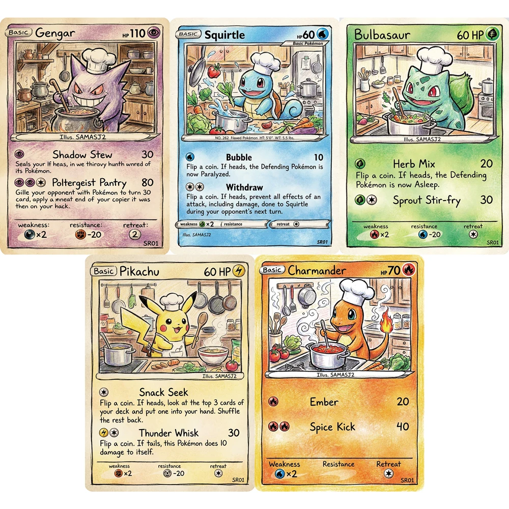 Pokemon PTCG Cards Colored Pencil Art Style Gengar Squirtle Bulbasaur Charmander Collection Cards Rare Holo Cards Pokemon Gift view 2