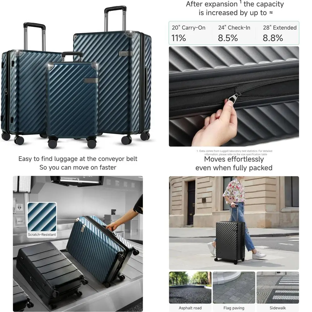 

Expandable Hard Shell Suitcase Set with Spinner Wheels, 3 Piece Navy Luggage for Travel