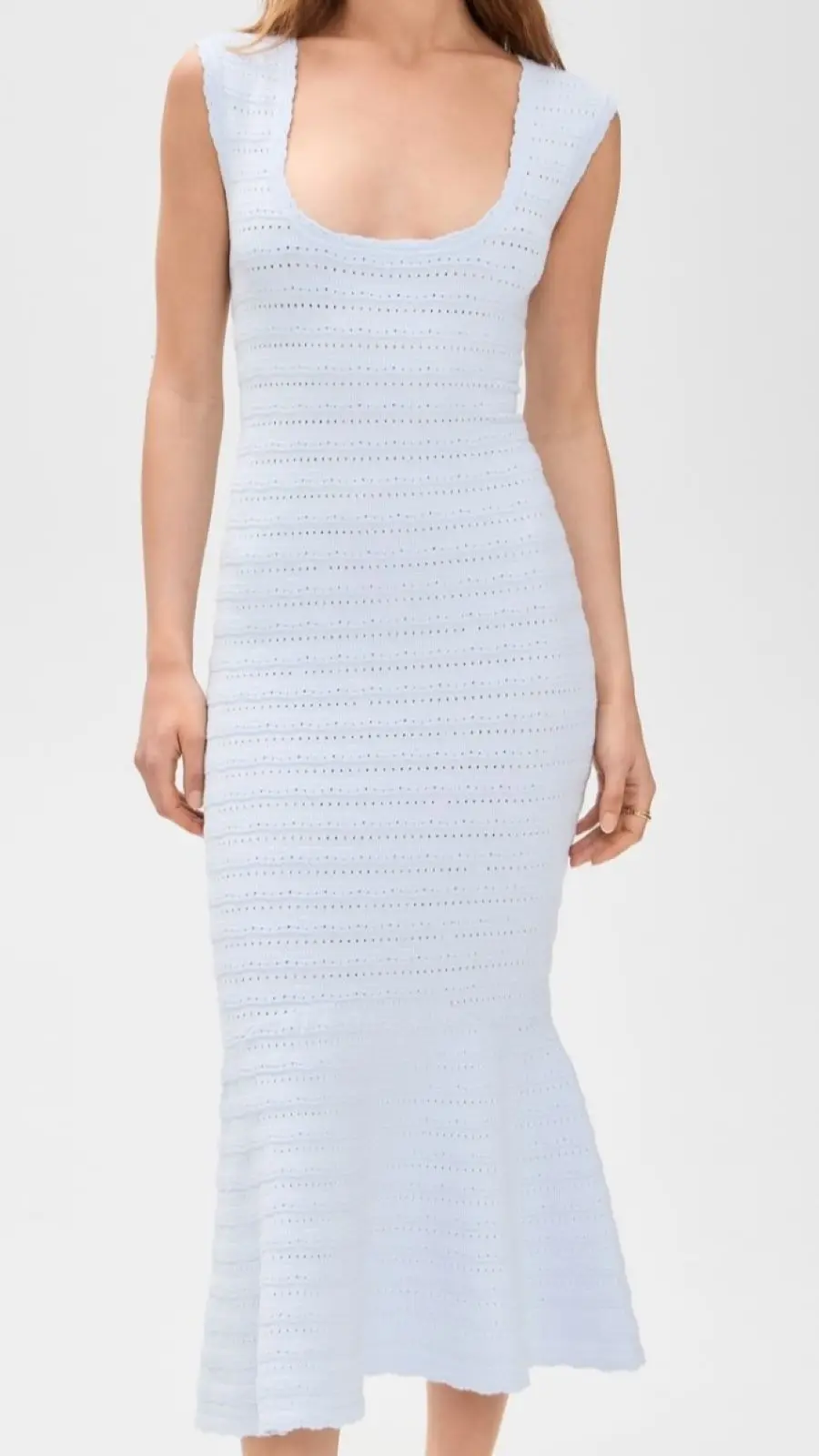 

Hollow Out Crocheting Female Vest Dress Square Collar Sleeveless Fashion Slim Knitted Midi Robe