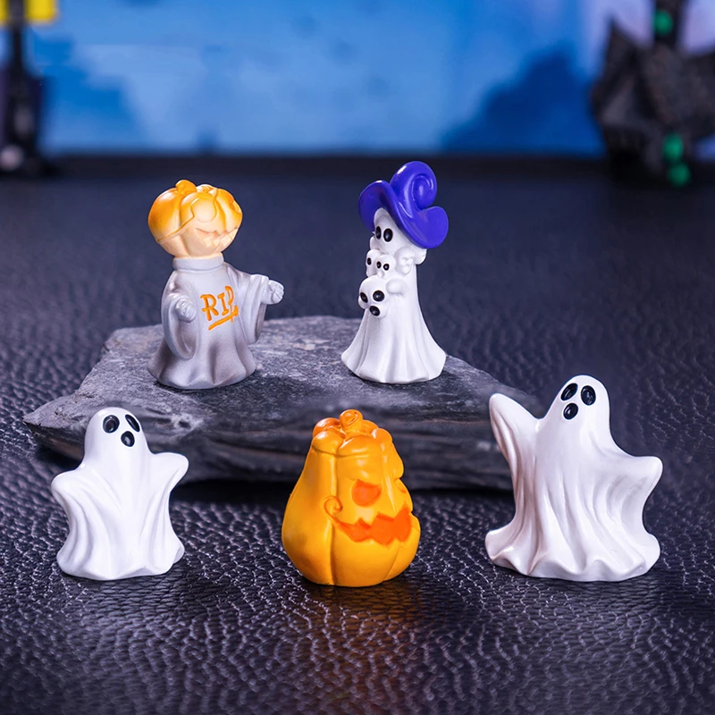 Halloween Miniature Pumpkin Ghost Ornaments Kawaii Desk Interior Accessories Halloween Room Office Desktop Decor