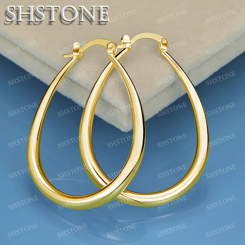 

SHSTONE 18K Gold U-shaped Earrings For Women Party Wedding Banquet Fashion Charm Jewelry 925 Sterling Silver Hoop Earring Gifts