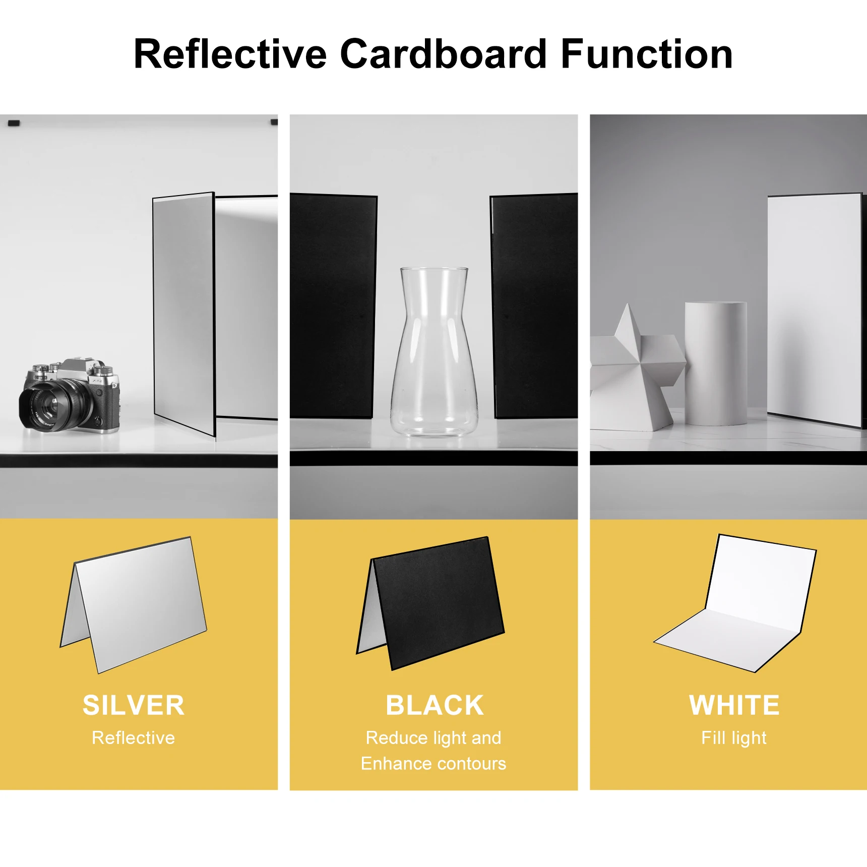 Selens 2-IN-1 42x30 سنتيمتر A3 عاكس قابل للطي من الورق المقوى * 2 + 60x60 سنتيمتر لوحة خلفية محكم على الوجهين * 2 للحياة الساكنة والمنتج والغذاء