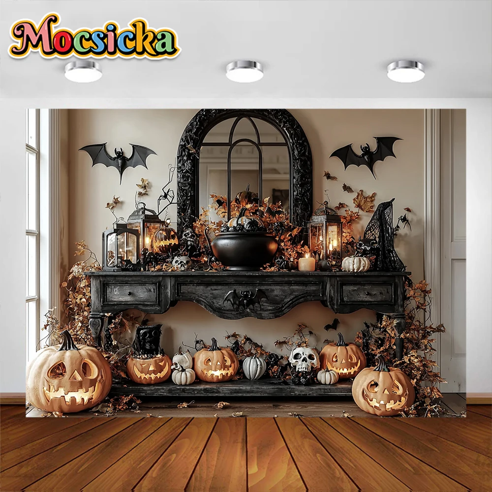 Happy Halloween Photography Background Horror Skull Bat Pumpkin Holiday Decoration Children Photo Portrait Backdrop Studio Props