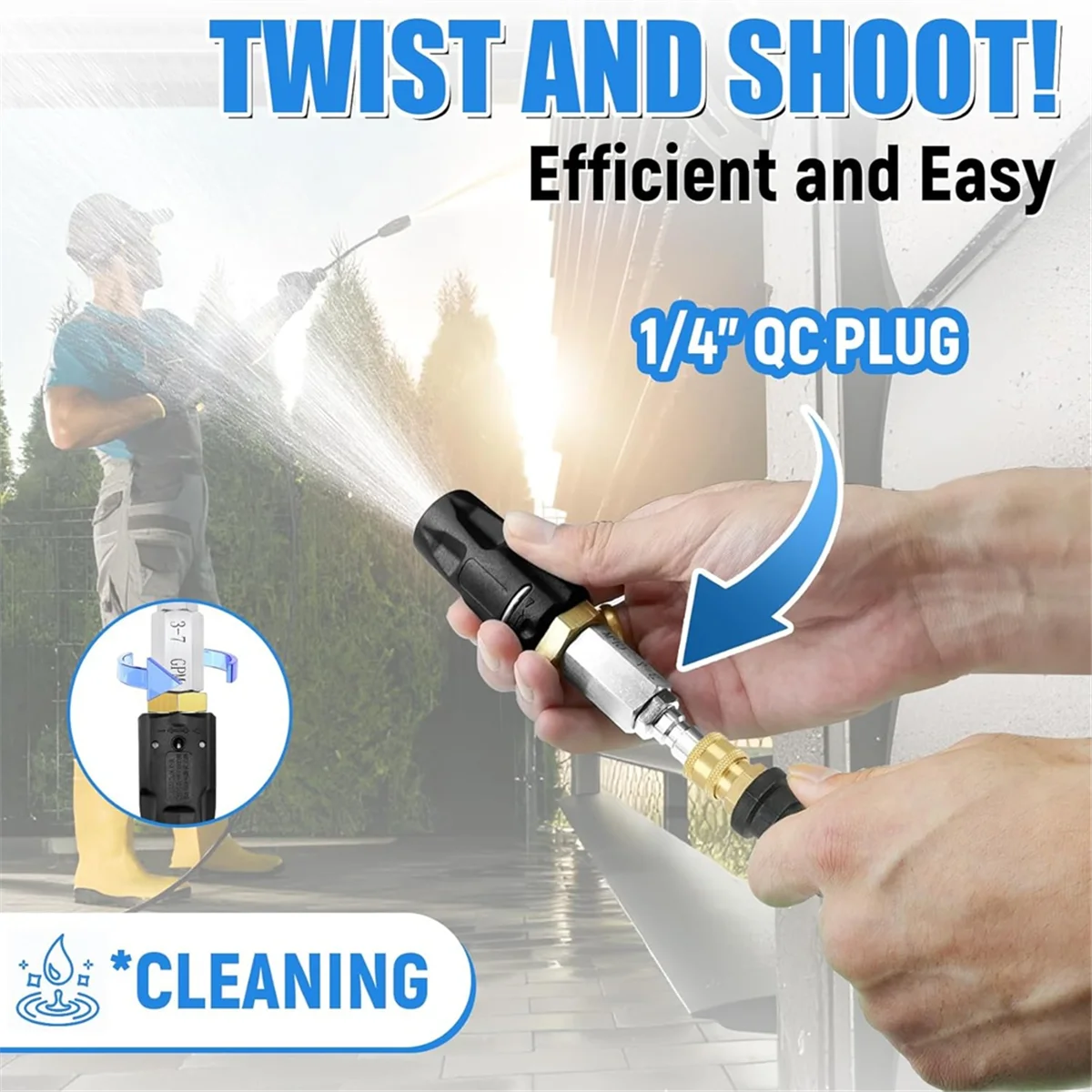 A002 Adjustable Downstream Soft Wash Nozzle, Twist Nozzle 0 to 60° Spraying Pattern for Use with Pressure Washer 3-7 GPM