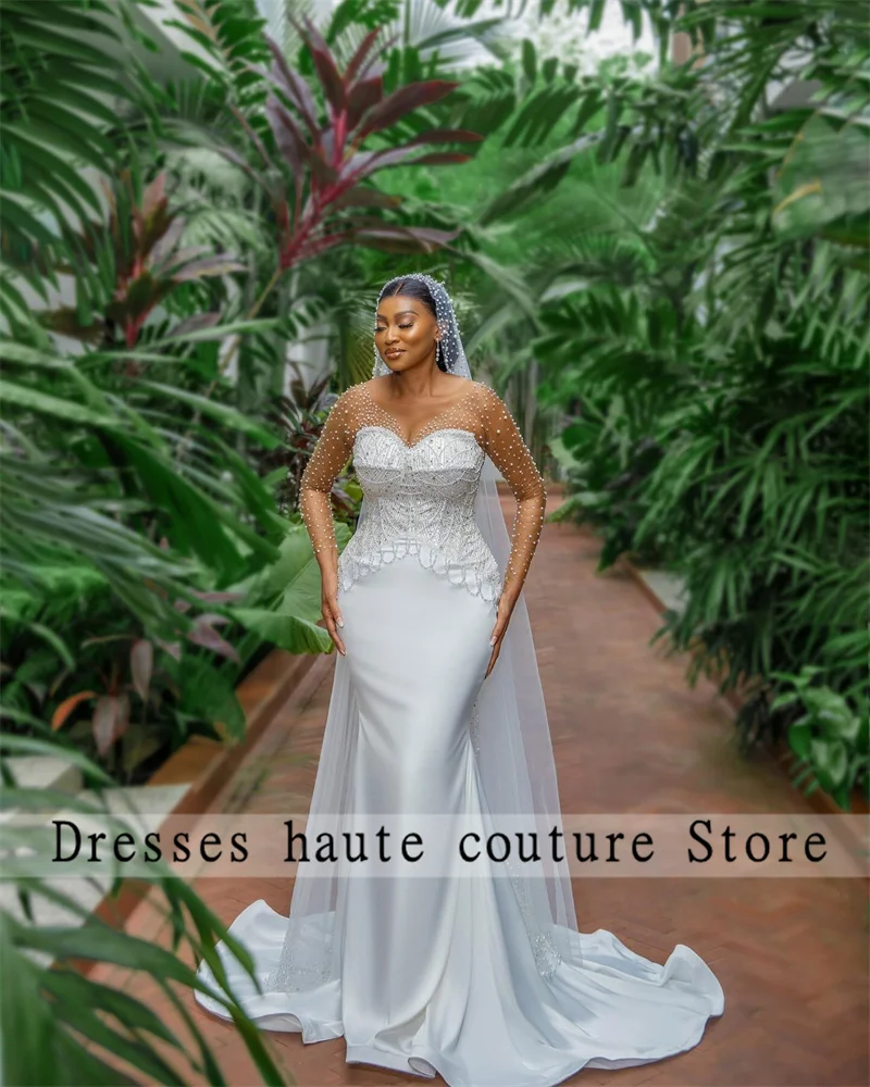

Aso Ebi Luxury Lace Appliques Mermaid Wedding Dresses Women 2025 With Detachable Train Beading African Bridal Dress Customized