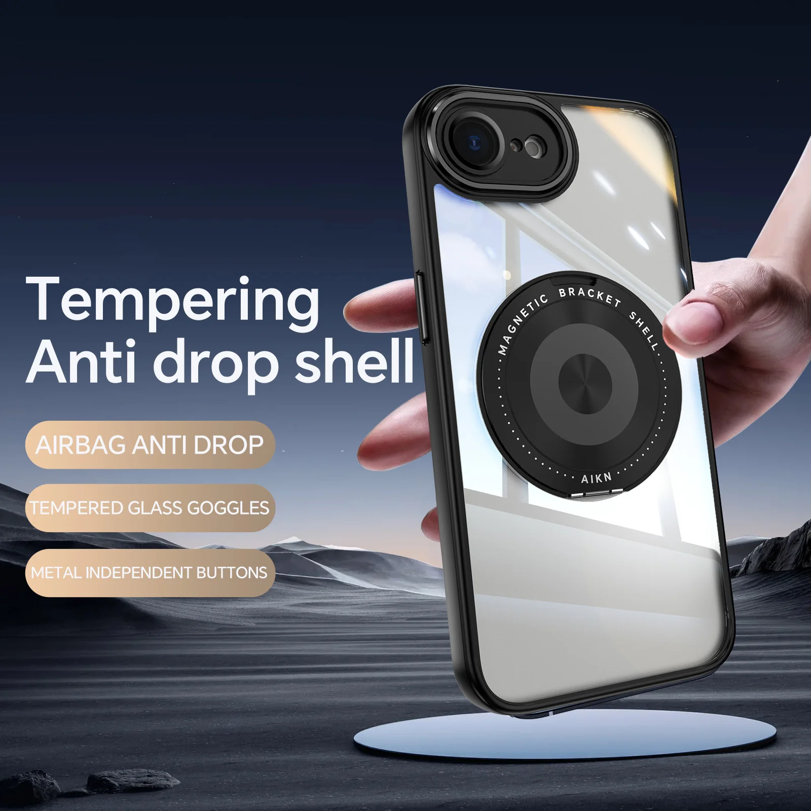 

For iPhone 16E 2 in 1 Lens Protection Matte Case, Built-in Kickstand Shockproof Phone Cover