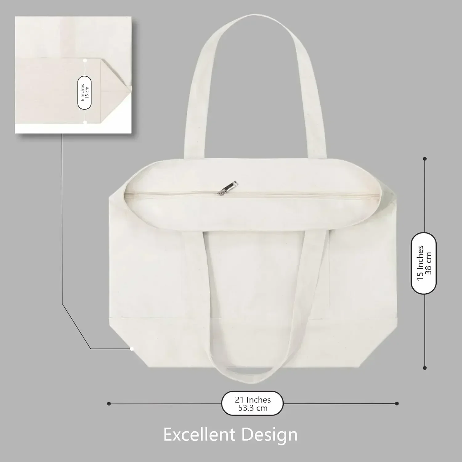 

30-Pack Canvas Tote Bags With An External Pocket, Reusable Grocery Shopping Bags, Top Zipper Closure, Daily Essentials（Hot）