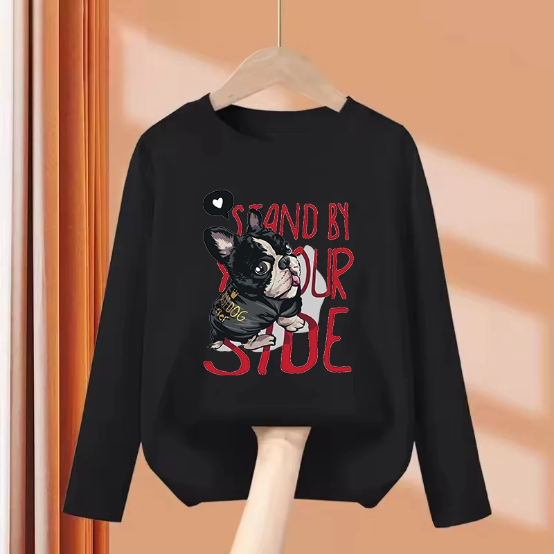 Long Sleeve Animals Cute French Bulldog T-Shirt Printed T Shirt Girls' Summer Funny Tops T-Shirts Cute Girls Clothing