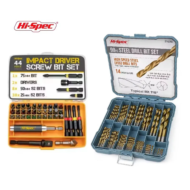 

Hi-Spec 44/99/130pcs Titanium Drill Bit Set Cobalt Twist Drill Bits Metric Straight Shank Set Stainless Steel Metal Drills set