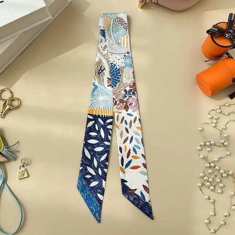 2025 Hot French Fashion Versatile Plant Flower Twill Ribbon Wrap Bag Handle Ribbon Silk Scarf Gift Wholesale 5 * 90cm