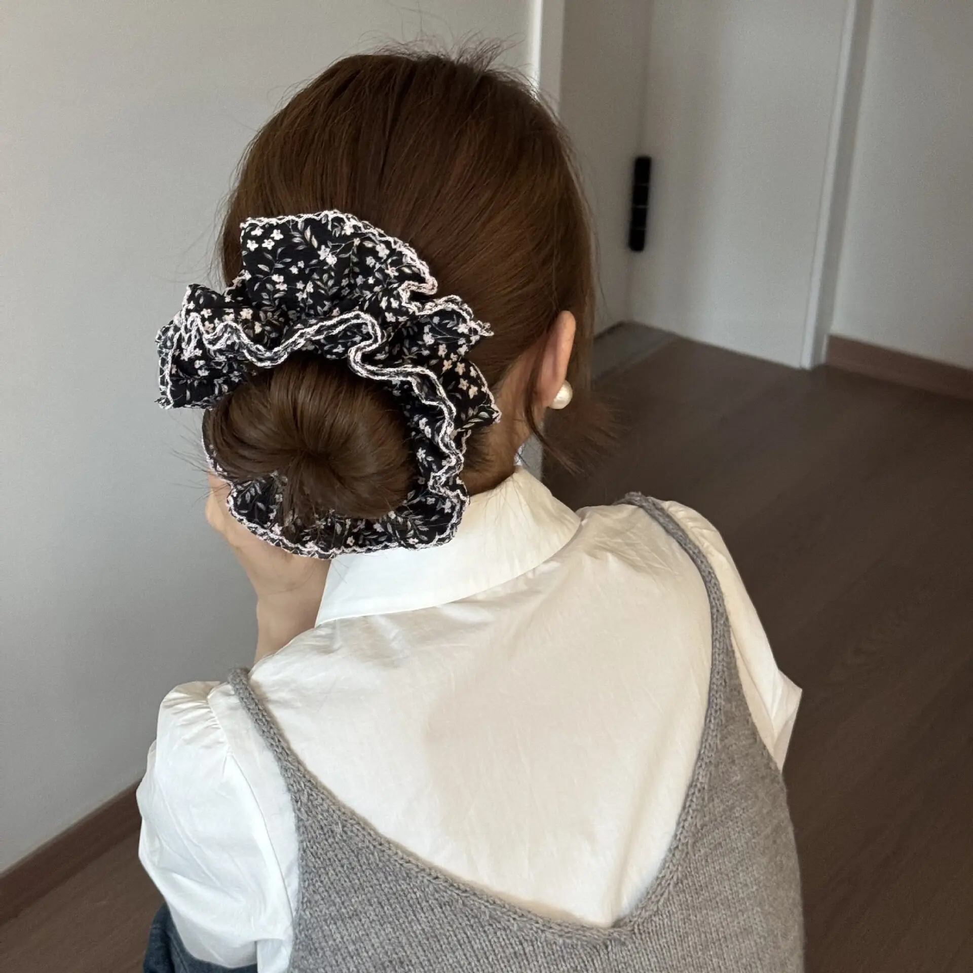 12PCS/LOT New Flowers Print Hair Tie for Lady Hair Accessories KoreanTravelling Headdress Women Ponytail Hair Band Elastic