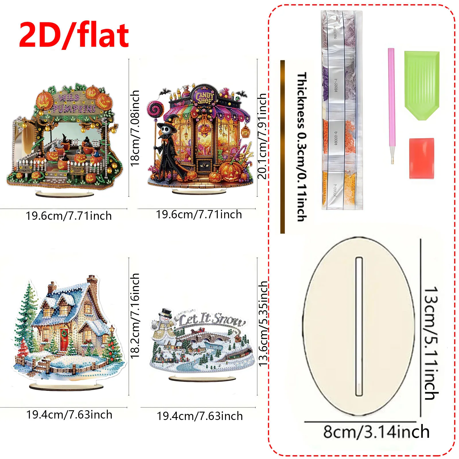 2D/flat 1 Piece Diamond Painting set Decoration, Christmas pattern, wooden Material, desktop Placement, Christmas Decorations