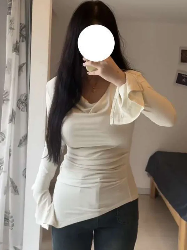 

plus Size Women's Long Sleeve Base Shirt Waist Cinching Sexy Shoulder Regular Spring Autumn Style plus Size 300 Pounds T-Shirt