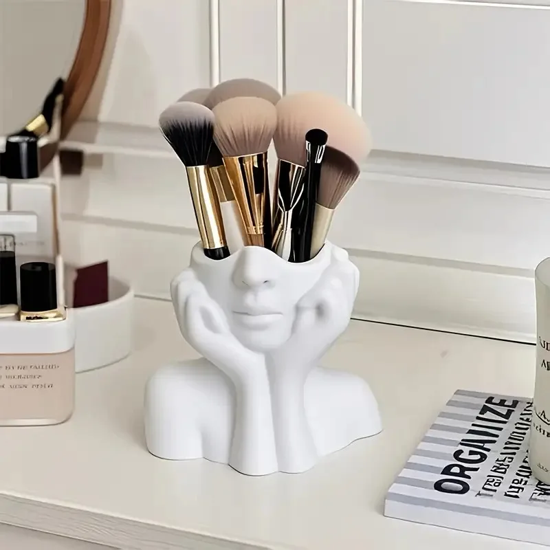 Face Shape Makeup Brush Holder - Beauty Makeup Storage Box, Female/Woman Face Design Lightweight and Portable Storage Box image 6